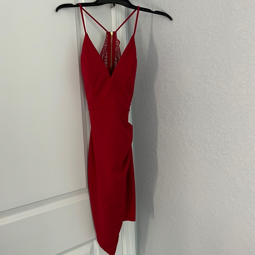 red bodycon homecoming dress with lace open back and zipper size xs